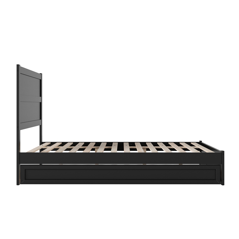 Pemberly Row Queen Platform Bed with Footboard and Twin XL Trundle in Black