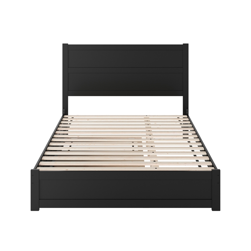 Pemberly Row Queen Platform Bed with Footboard and Twin XL Trundle in Black