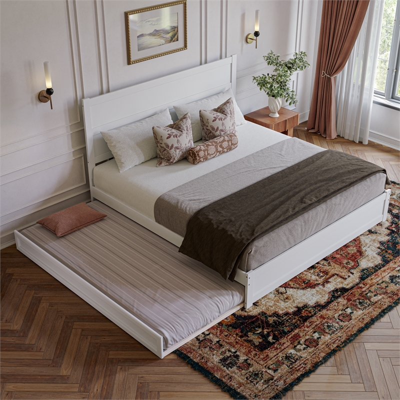 Pemberly Row King Platform Bed with Footboard and Twin XL Trundle in White