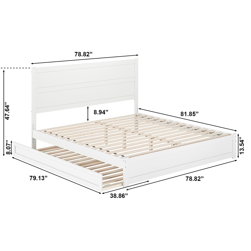 Pemberly Row King Platform Bed with Footboard and Twin XL Trundle in White