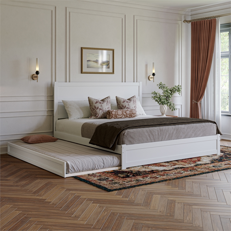 Pemberly Row King Platform Bed with Footboard and Twin XL Trundle in White