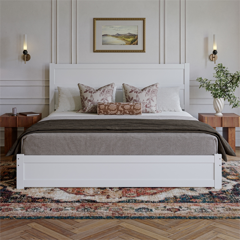 Pemberly Row King Platform Bed with Footboard and Twin XL Trundle in White