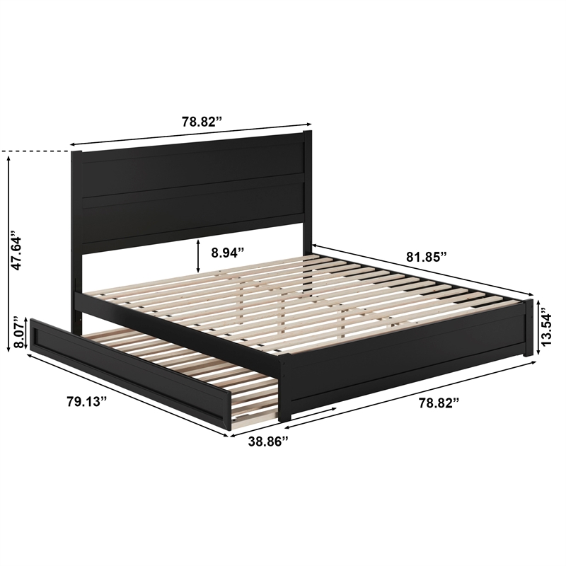 Pemberly Row King Platform Bed with Footboard and Twin XL Trundle in Black