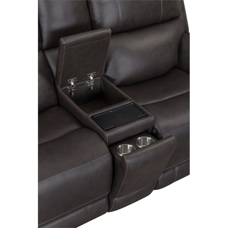 Pemberly Row Brown Zero Gravity Power Reclining Console Loveseat