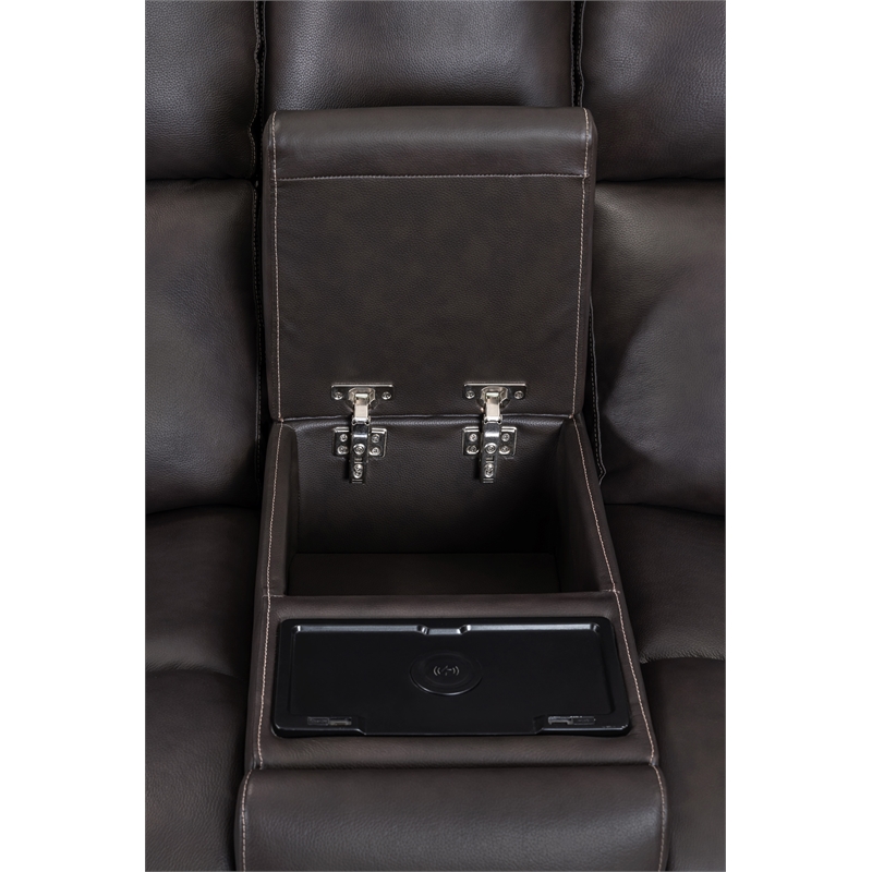 Pemberly Row Brown Zero Gravity Power Reclining Console Loveseat
