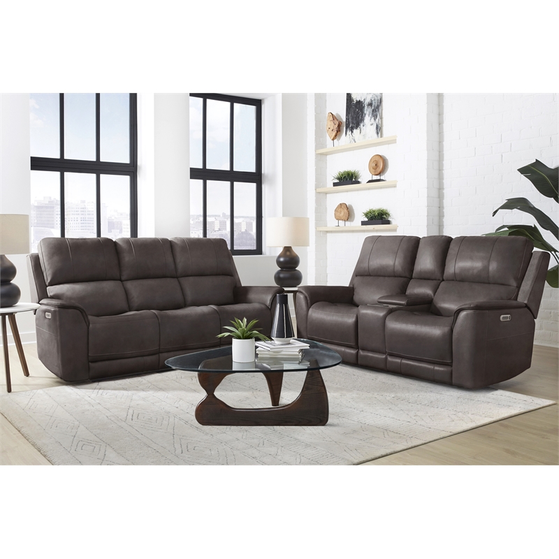 Pemberly Row Brown Zero Gravity Power Reclining Console Loveseat