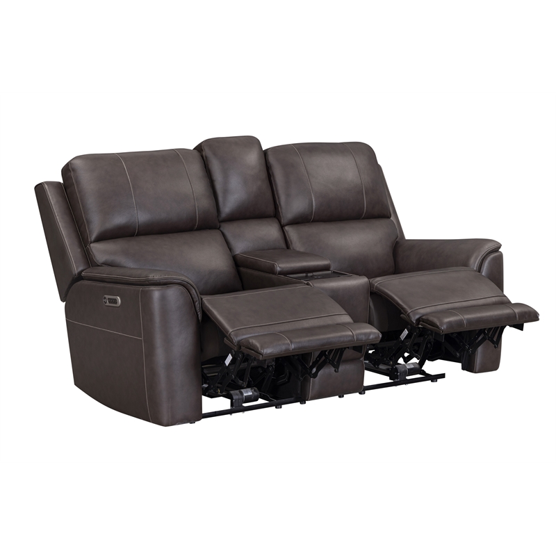 Pemberly Row Brown Zero Gravity Power Reclining Console Loveseat