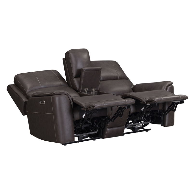 Pemberly Row Brown Zero Gravity Power Reclining Console Loveseat