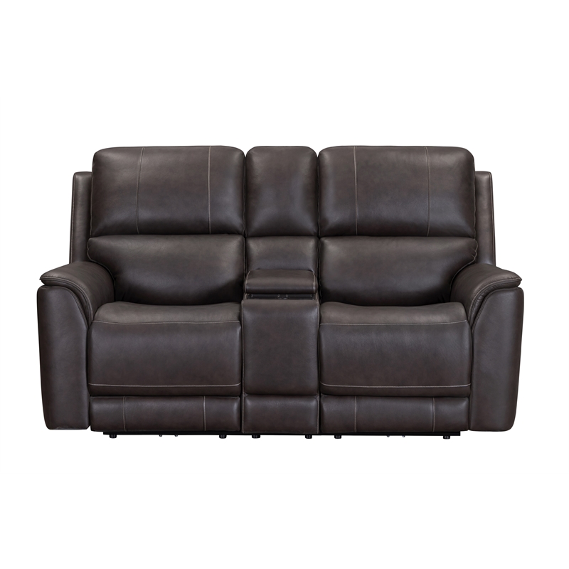 Pemberly Row Brown Zero Gravity Power Reclining Console Loveseat