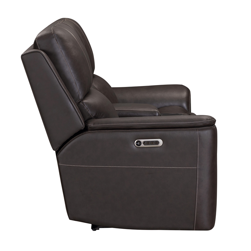 Pemberly Row Brown Zero Gravity Power Reclining Console Loveseat