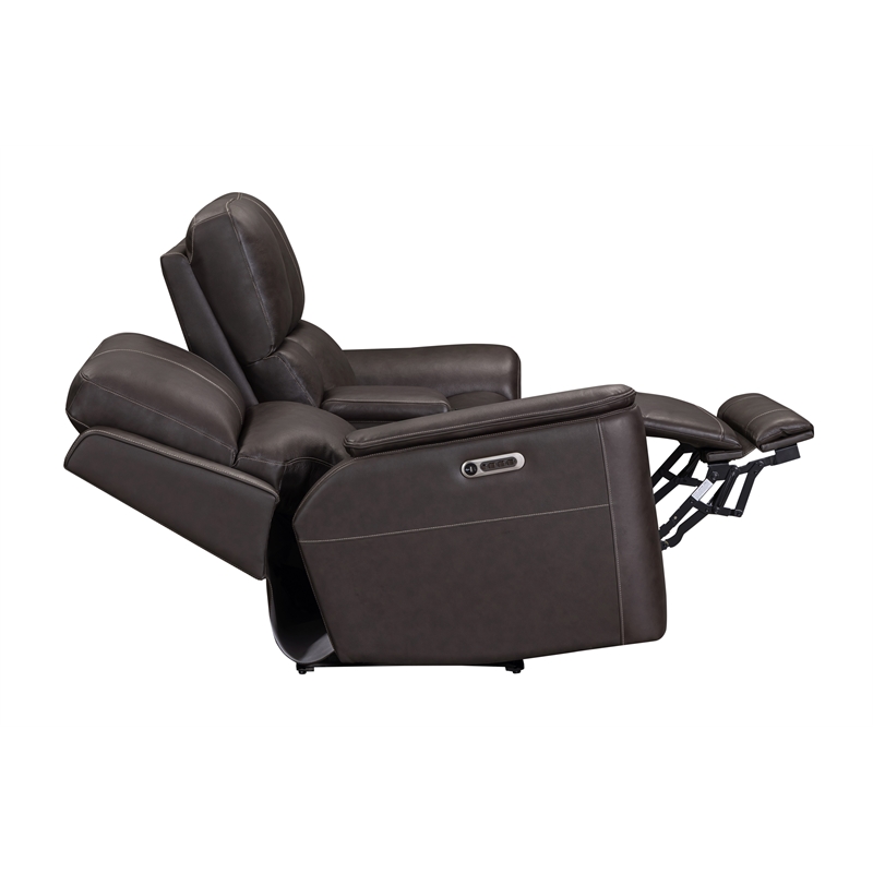 Pemberly Row Brown Zero Gravity Power Reclining Console Loveseat