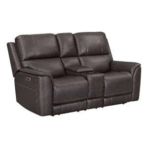 Pemberly Row Brown Zero Gravity Power Reclining Console Loveseat