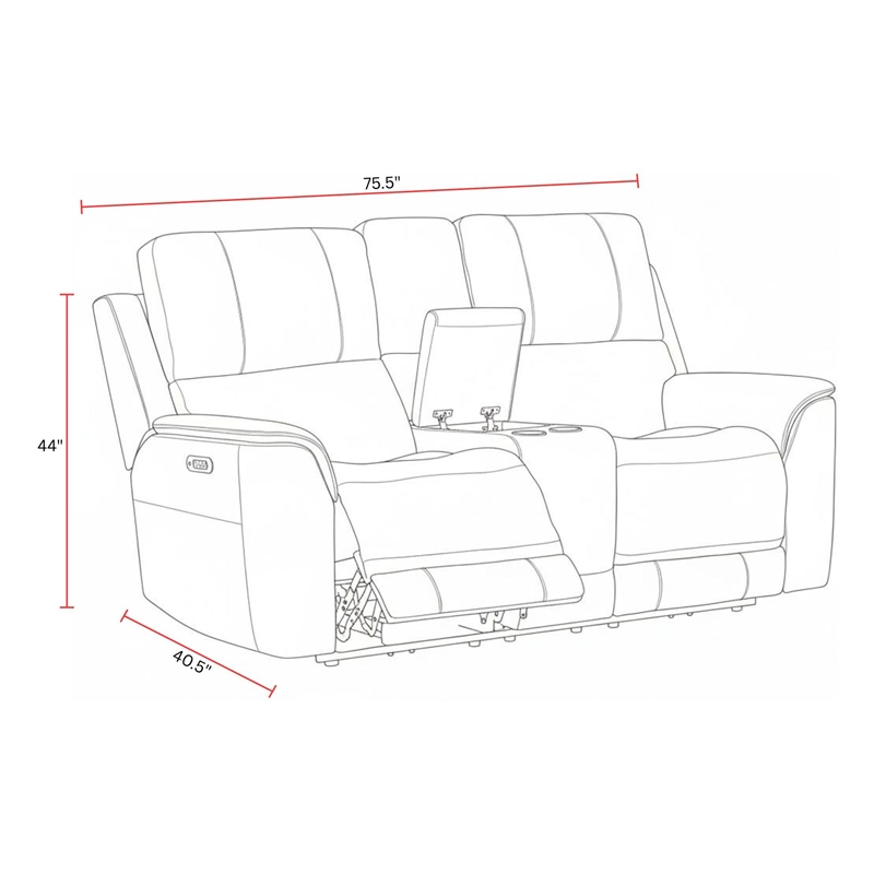 Pemberly Row Quartz Zero Gravity Power Reclining Console Loveseat