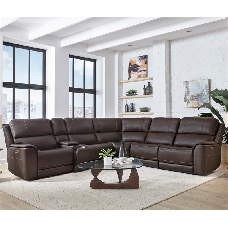 Pemberly Row Brown 6 Piece Zero Gravity Power Reclining Sectional