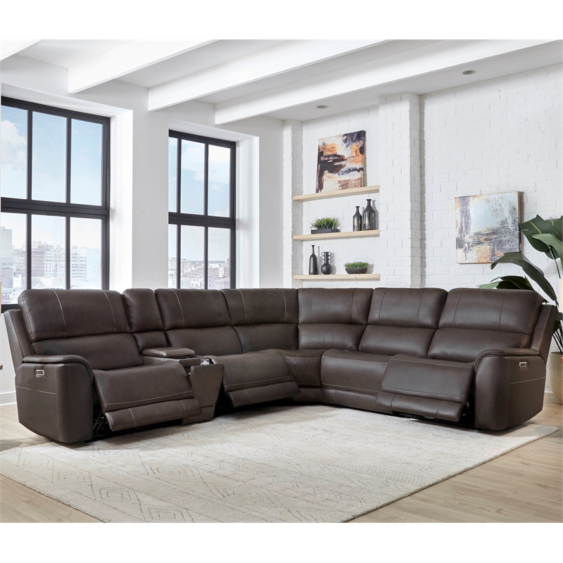 Pemberly Row Brown 6 Piece Zero Gravity Power Reclining Sectional