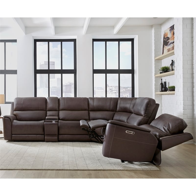 Pemberly Row Brown 6 Piece Zero Gravity Power Reclining Sectional