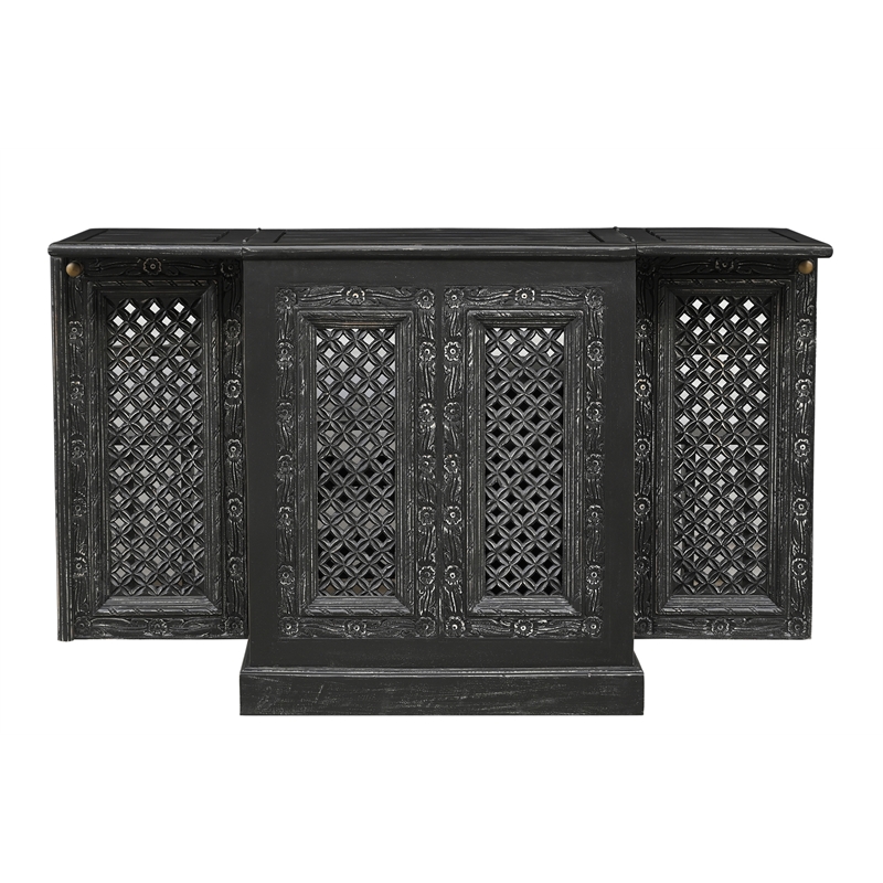 Pemberly Row Expandable Solid Mango Wood Bar Cabinet with Stemware Rack
