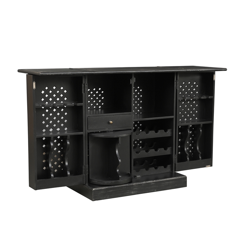 Pemberly Row Expandable Solid Mango Wood Bar Cabinet with Stemware Rack