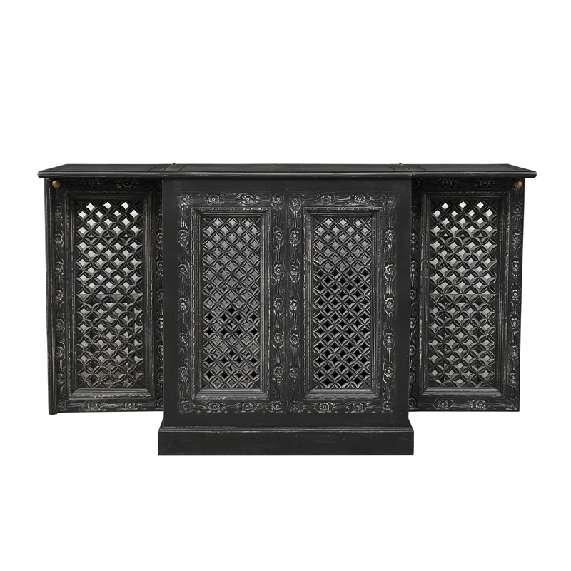 Pemberly Row Expandable Solid Mango Wood Bar Cabinet with Stemware Rack