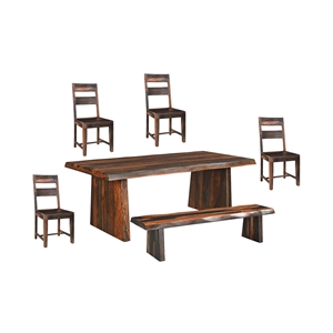 Pemberly Row Brown Live Edge Solid Wood Sheesham 6-Piece Dining Set