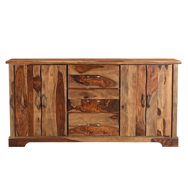 Pemberly Row Brown Live Edge Solid Wood Sheesham 8-Piece Dining Set