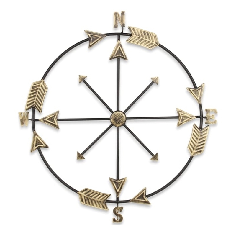 Pemberly Row Decorative Gold and Gray Metal Wall Compass for Decor