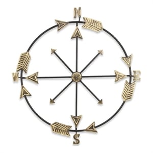 Pemberly Row Decorative Gold and Gray Metal Wall Compass for Decor