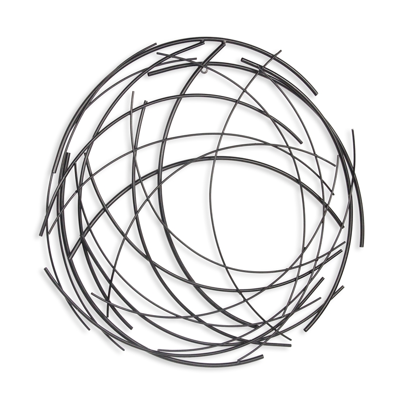 Pemberly Row Large Abstract Round Textured Metal Wall Art in Black