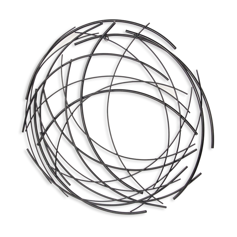 Pemberly Row Large Abstract Round Textured Metal Wall Art in Black