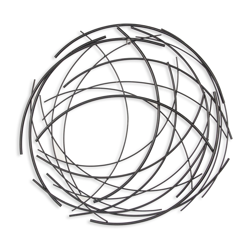 Pemberly Row Large Abstract Round Textured Metal Wall Art in Black