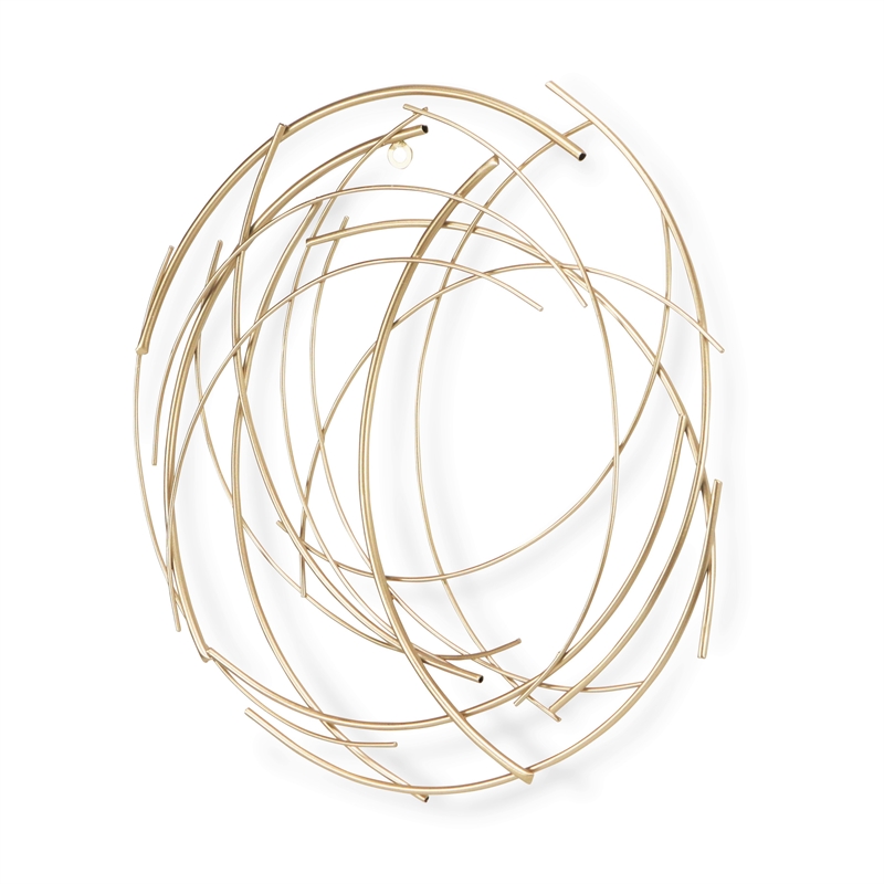 Pemberly Row Small Abstract Round Textured Metal Wall Art in Gold