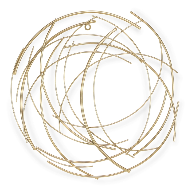 Pemberly Row Small Abstract Round Textured Metal Wall Art in Gold