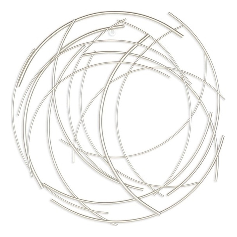 Pemberly Row Small Abstract Round Textured Metal Wall Art in Silver