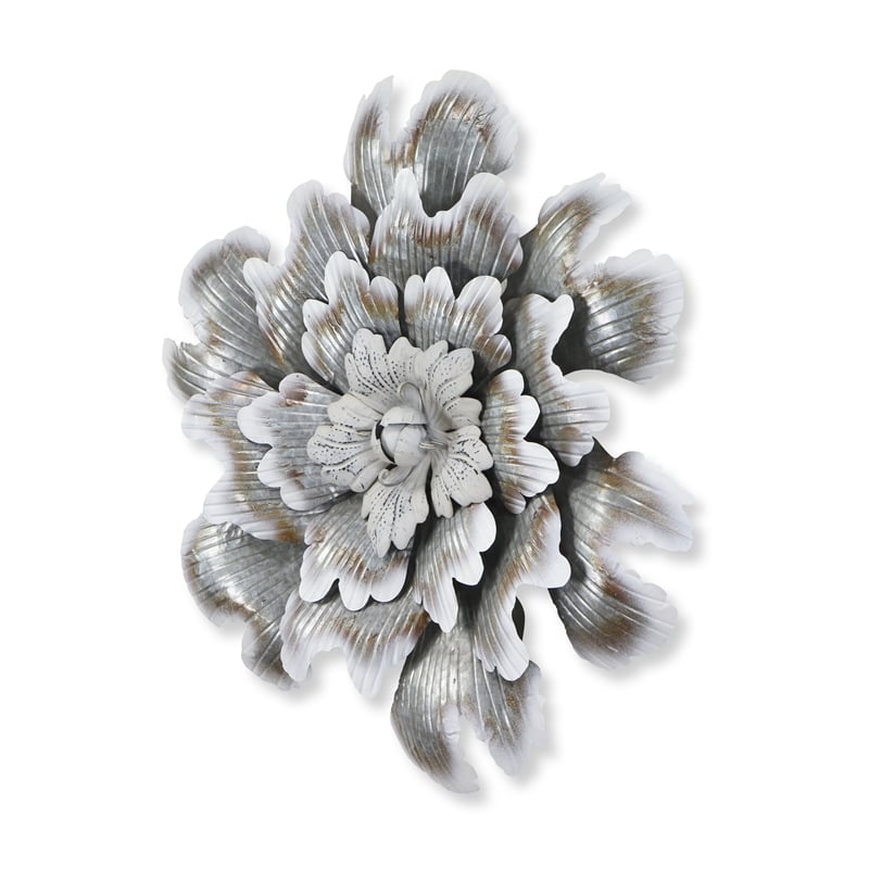 Pemberly Row Galvanized Metal Peony Style Wall Decor in Silver