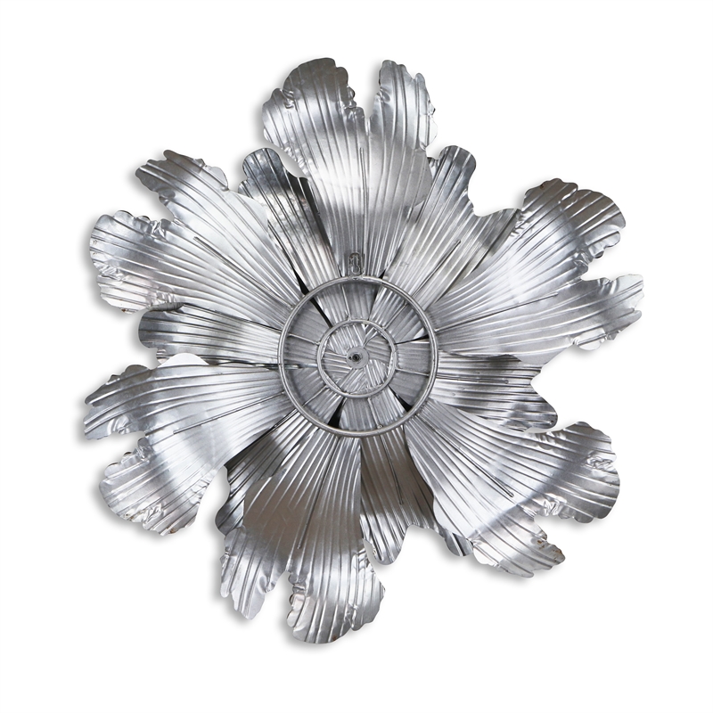 Pemberly Row Galvanized Metal Peony Style Wall Decor in Silver