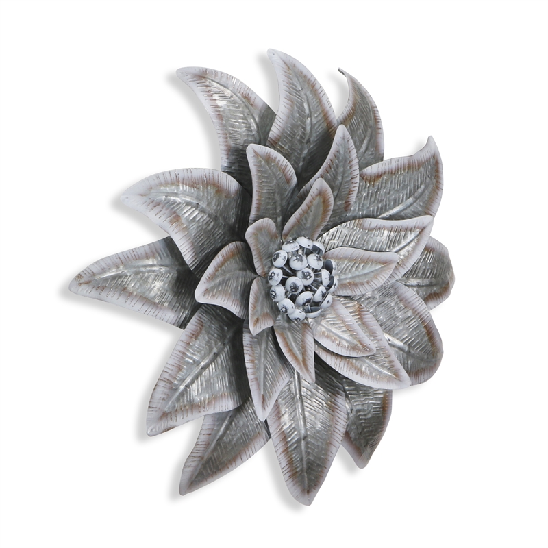 Pemberly Row Galvanized Metal Lotus Style Wall Decor in Silver