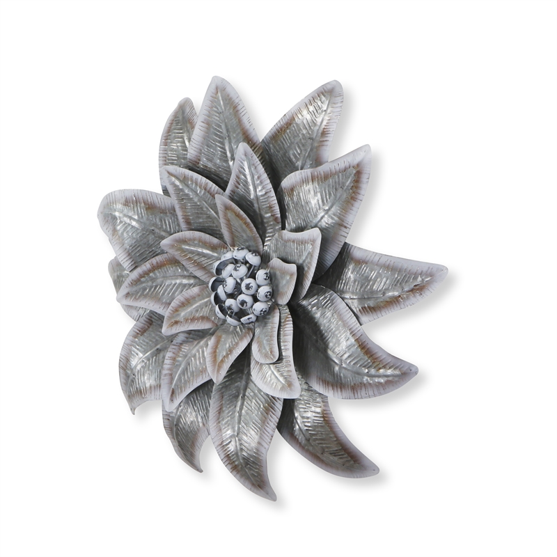 Pemberly Row Galvanized Metal Lotus Style Wall Decor in Silver