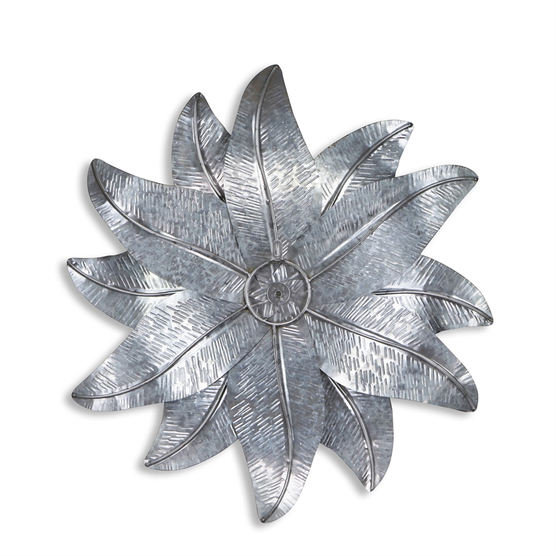 Pemberly Row Galvanized Metal Lotus Style Wall Decor in Silver