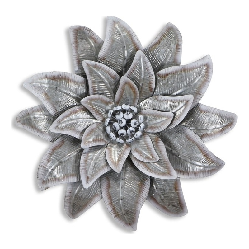 Pemberly Row Galvanized Metal Lotus Style Wall Decor in Silver