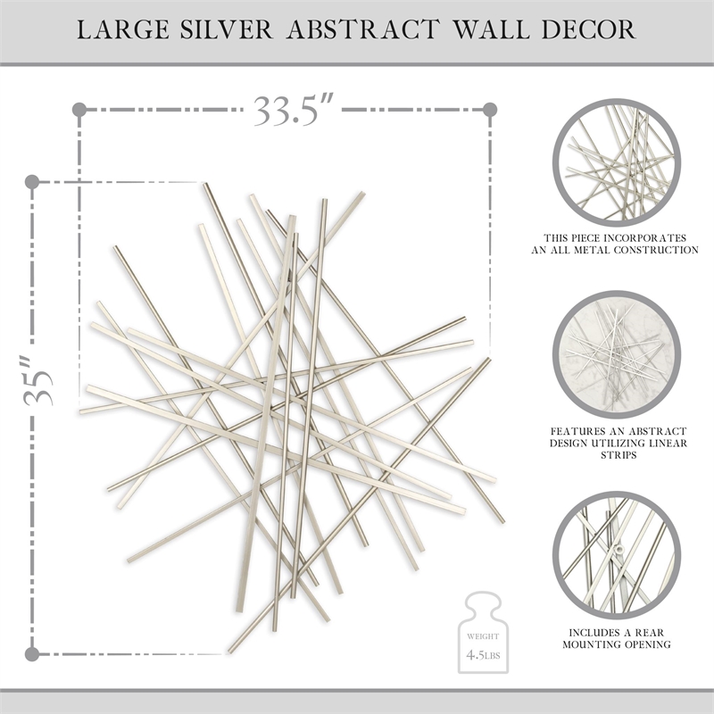 Pemberly Row Large Abstract Metal Wall Decor with Texture in Silver