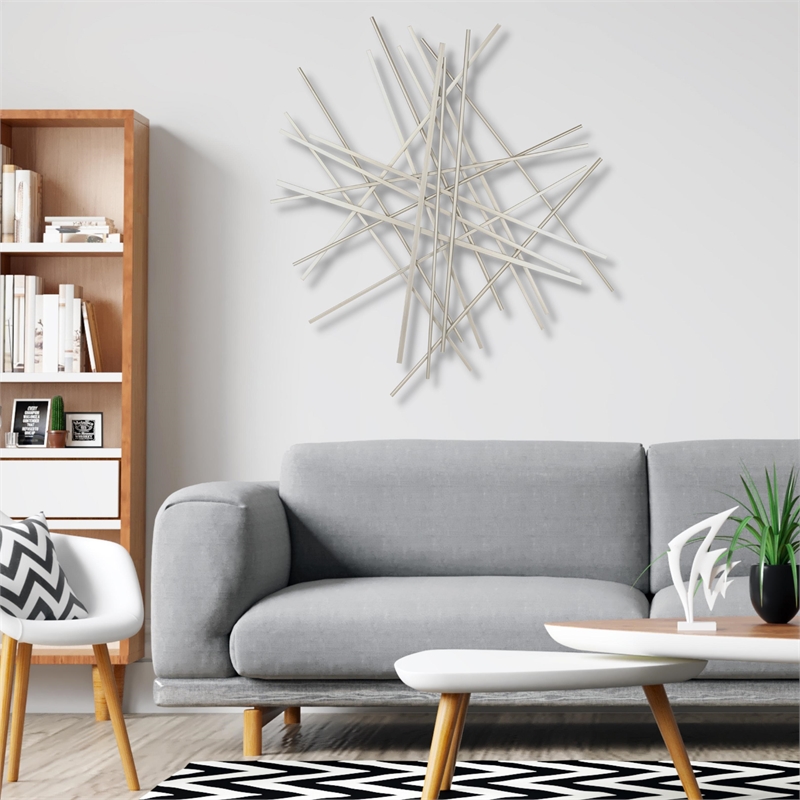 Pemberly Row Large Abstract Metal Wall Decor with Texture in Silver