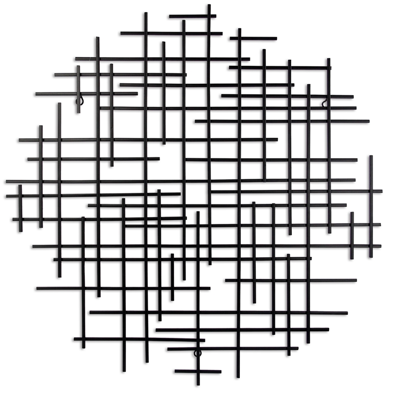 Pemberly Row Small Round Hammered Metal Wall Art Sculpture in Black