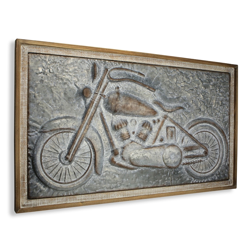 Pemberly Row Vintage Wood Framed Metal Motorcycle Wall Decor