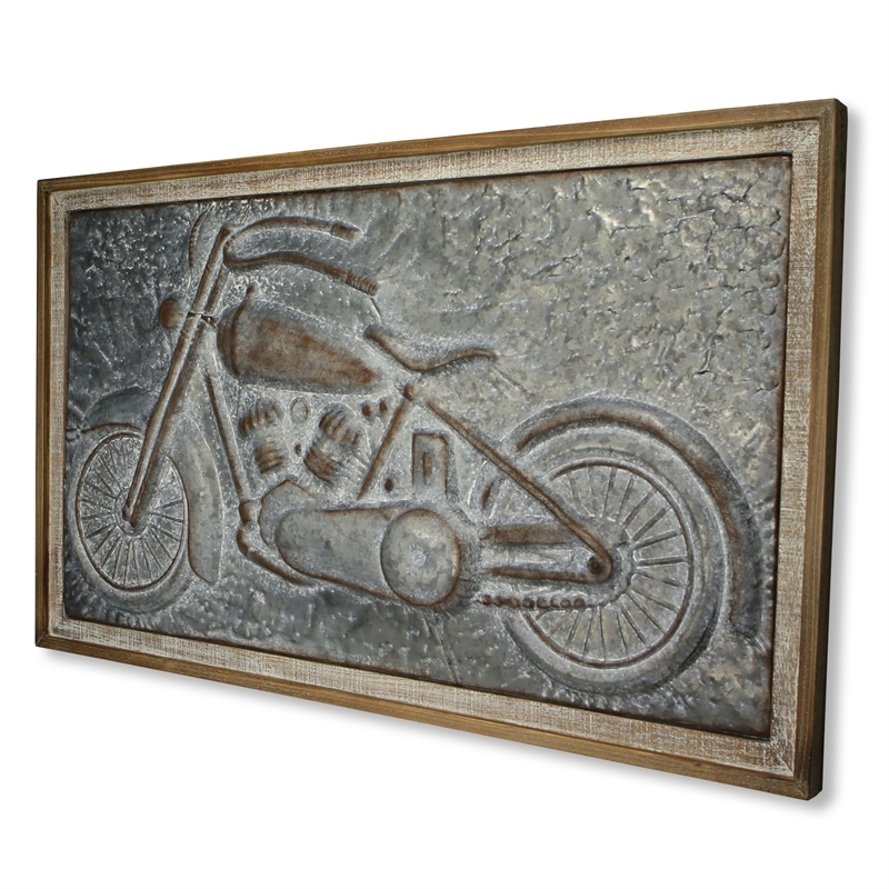 Pemberly Row Vintage Wood Framed Metal Motorcycle Wall Decor