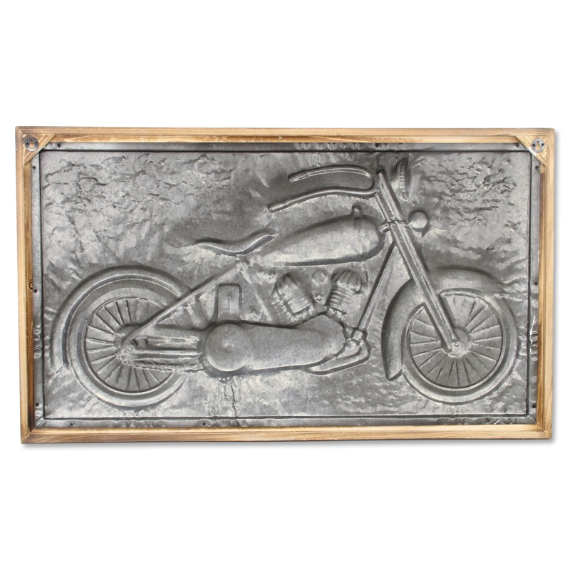 Pemberly Row Vintage Wood Framed Metal Motorcycle Wall Decor