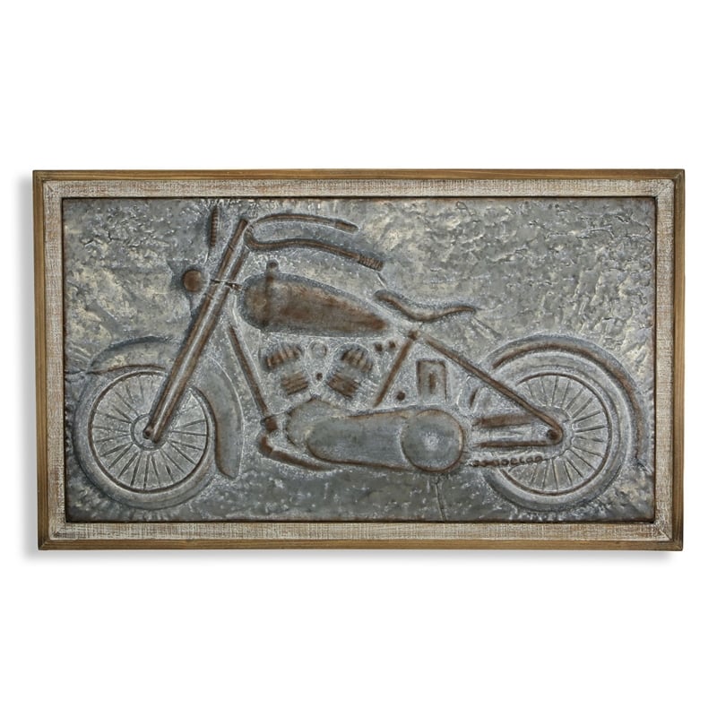 Pemberly Row Vintage Wood Framed Metal Motorcycle Wall Decor