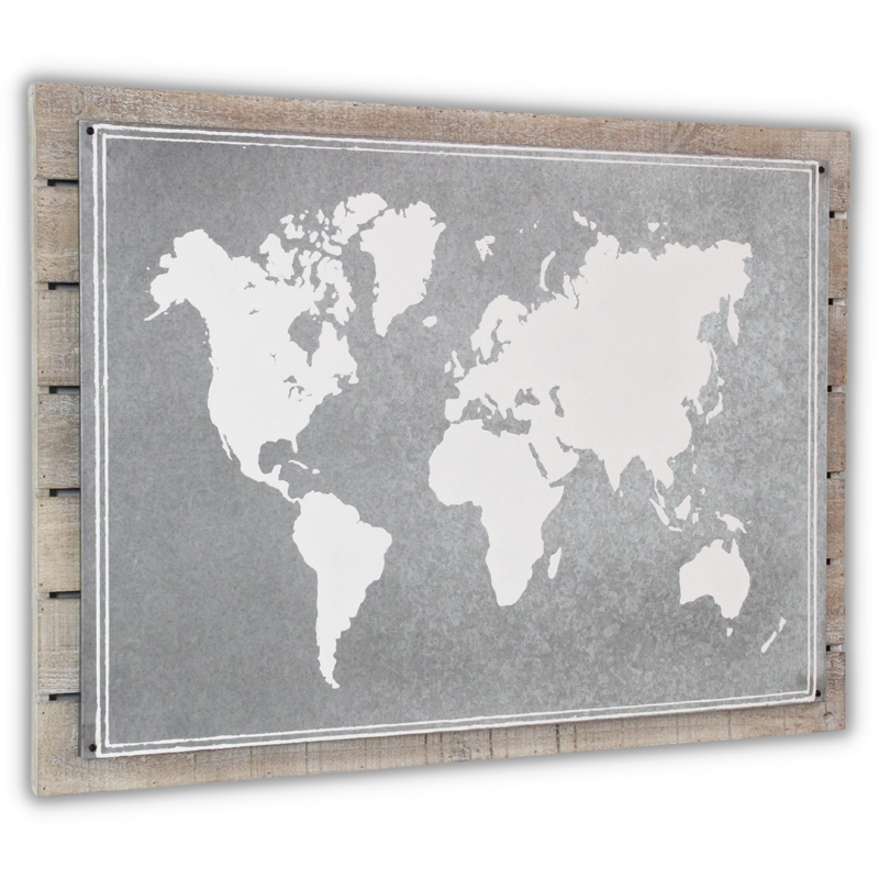 Pemberly Row Painted Metal and Wood World Map Wall Decor in Color