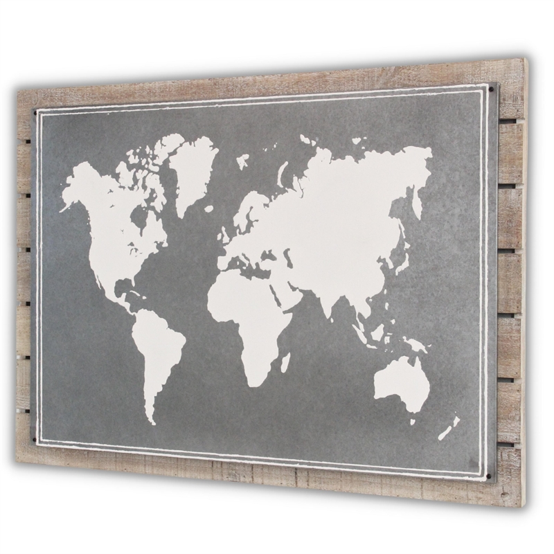 Pemberly Row Painted Metal and Wood World Map Wall Decor in Color
