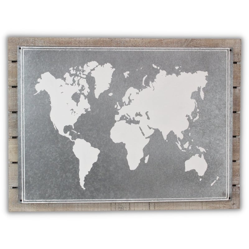 Pemberly Row Painted Metal and Wood World Map Wall Decor in Color