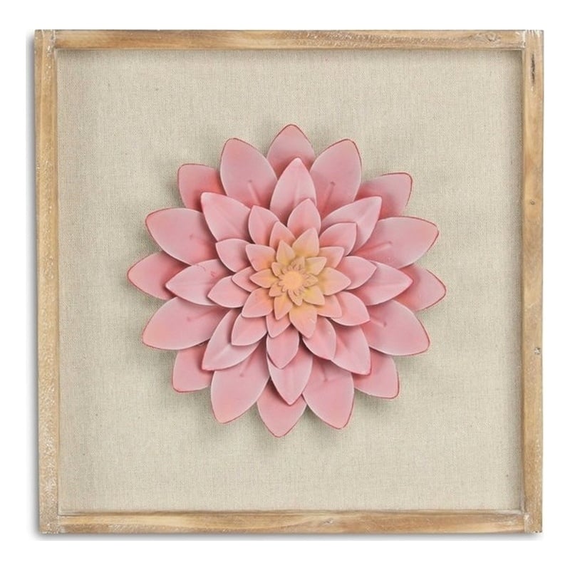 Pemberly Row Framed Elegant Pink Flower Art Print on Brown Frame
